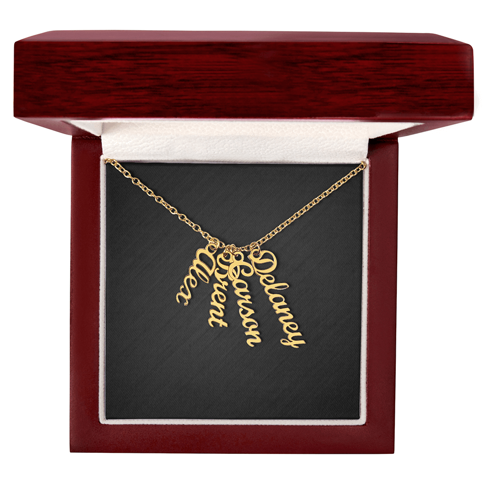 Custom Multi Vertical Dog Name Necklace . 4 Names 18K Yellow Gold Finish Luxury Box