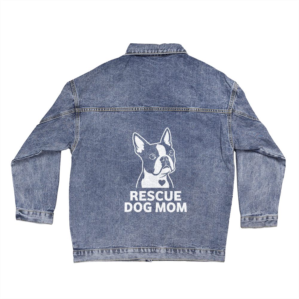 Rescue Dog Mom Oversized Denim Jacket . Small