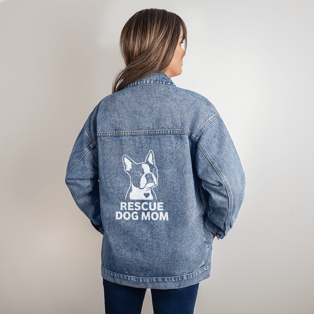 Rescue Dog Mom Oversized Denim Jacket .