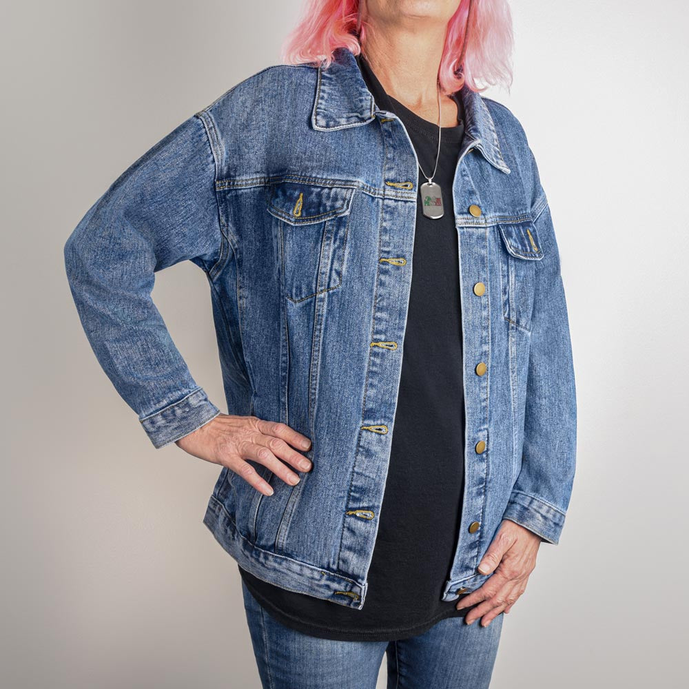 Rescue Dog Mom Oversized Denim Jacket . Medium