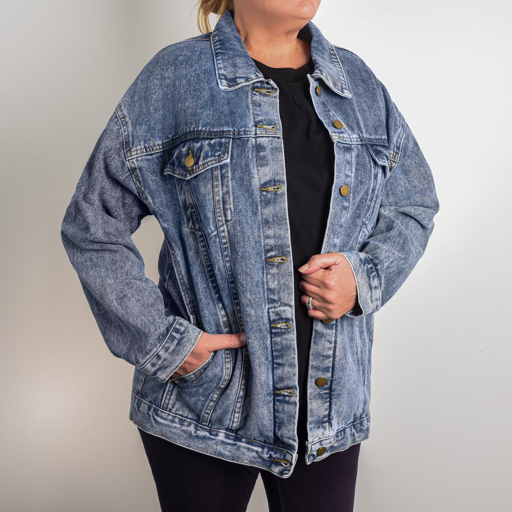 Rescue Dog Mom Oversized Denim Jacket . Large