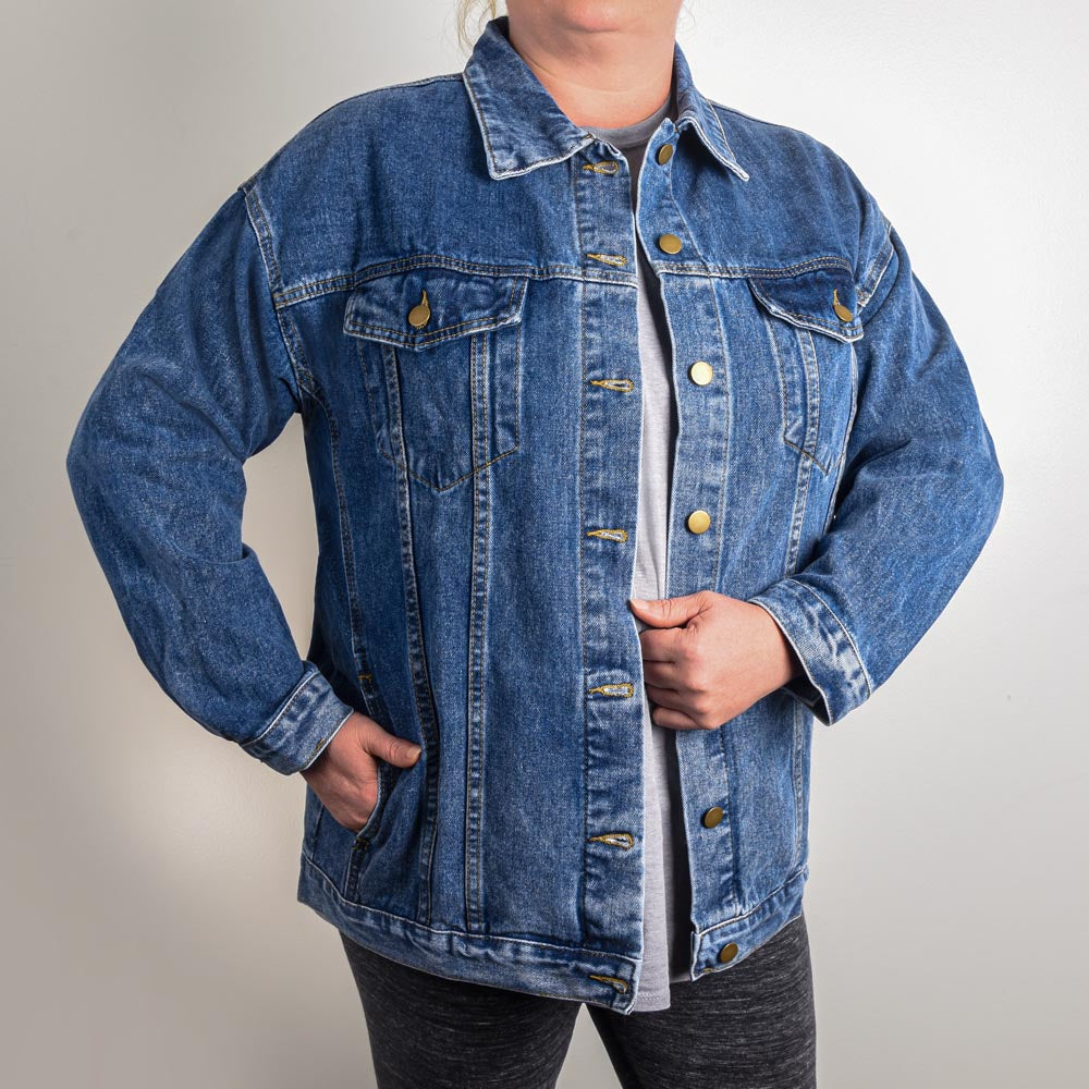 Rescue Dog Mom Oversized Denim Jacket . X-Large