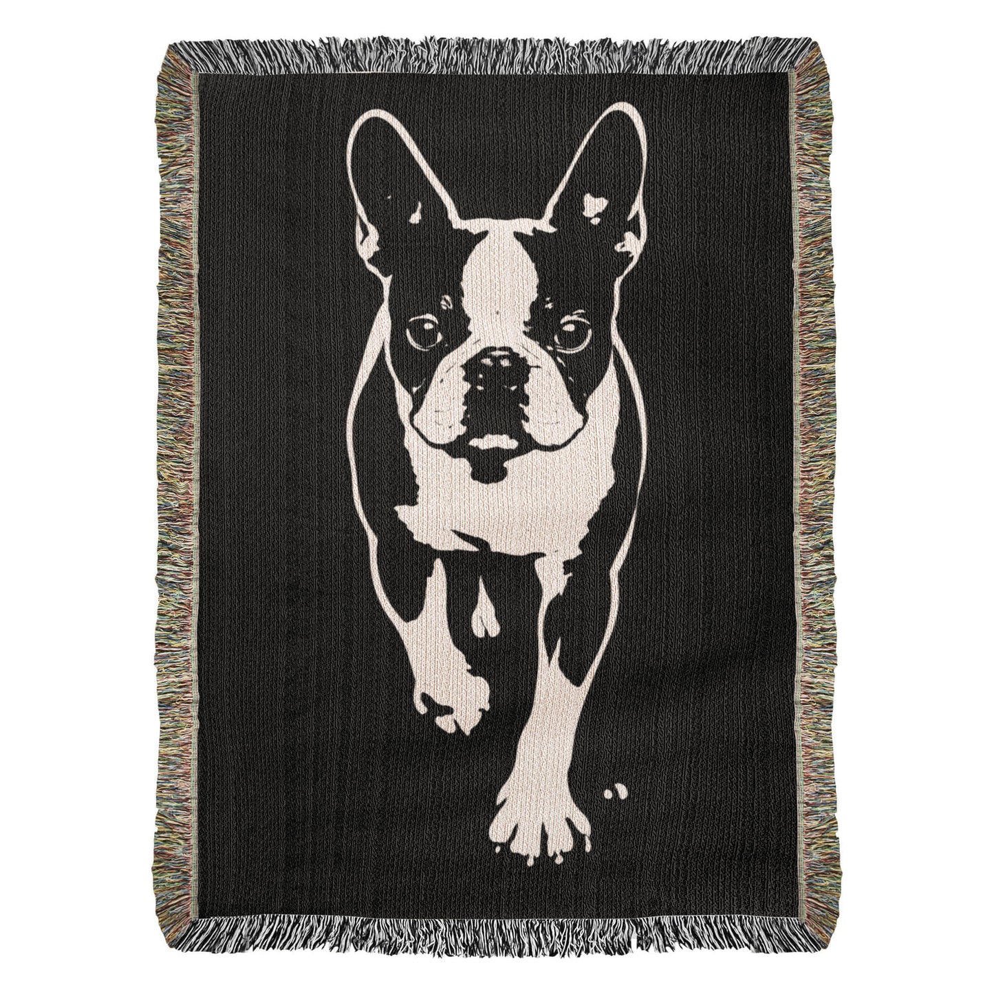 Boston Terrier Stencil Graphic – Minimalist Dog Lover Woven Blanket . 37" x 52"