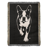 Boston Terrier Stencil Graphic – Minimalist Dog Lover Woven Blanket . 37" x 52"
