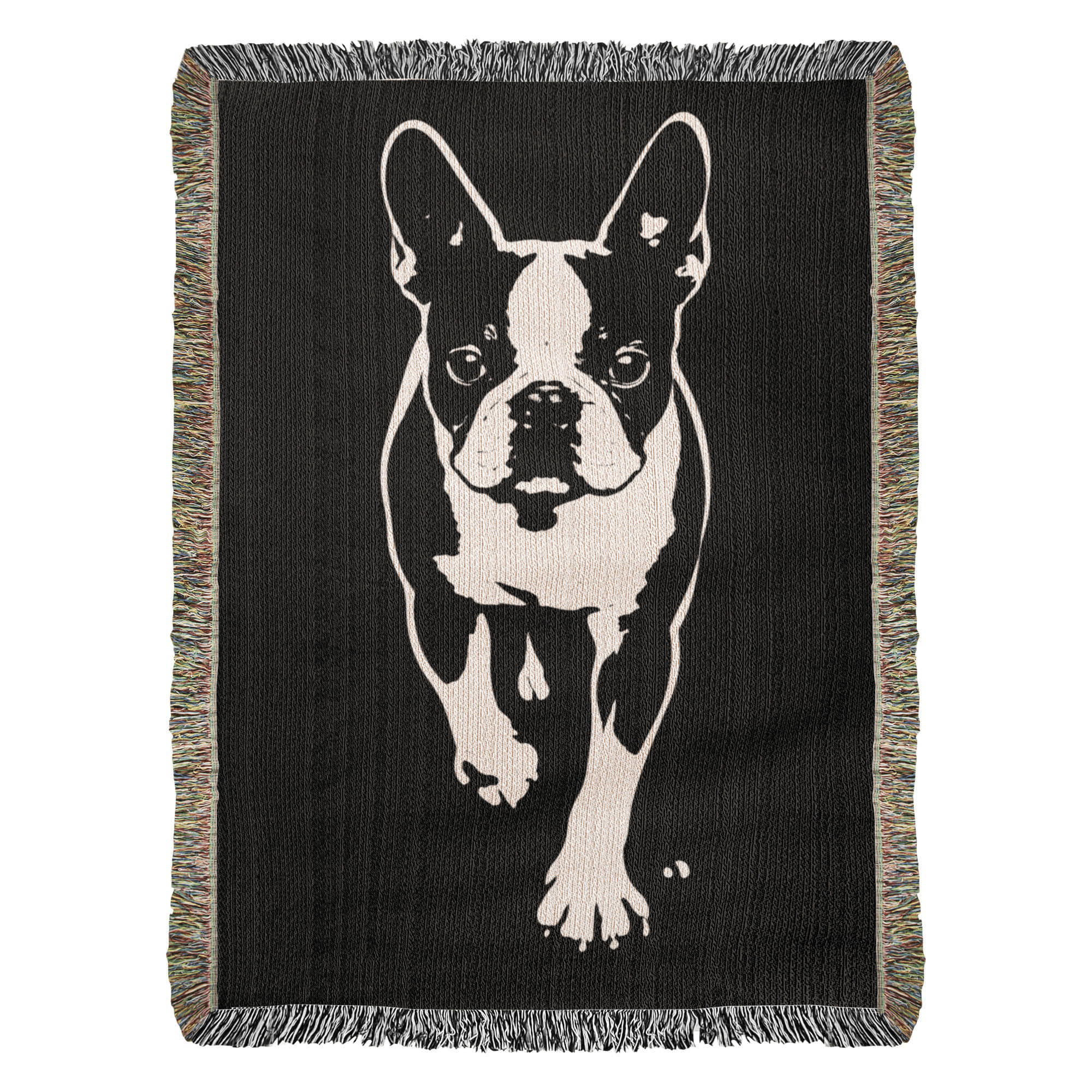 Boston Terrier Stencil Graphic – Minimalist Dog Lover Woven Blanket . 37" x 52"