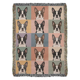 Pop Art Style Colored Boston Terriers Modern Tiles Pattern Woven Blanket . 37" x 52"