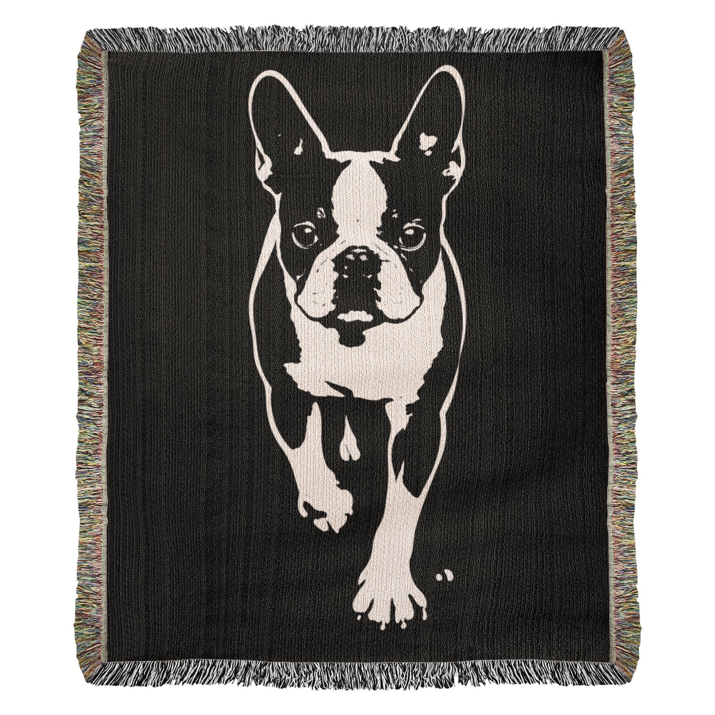 Boston Terrier Stencil Graphic – Minimalist Dog Lover Woven Blanket . 50" x 60"