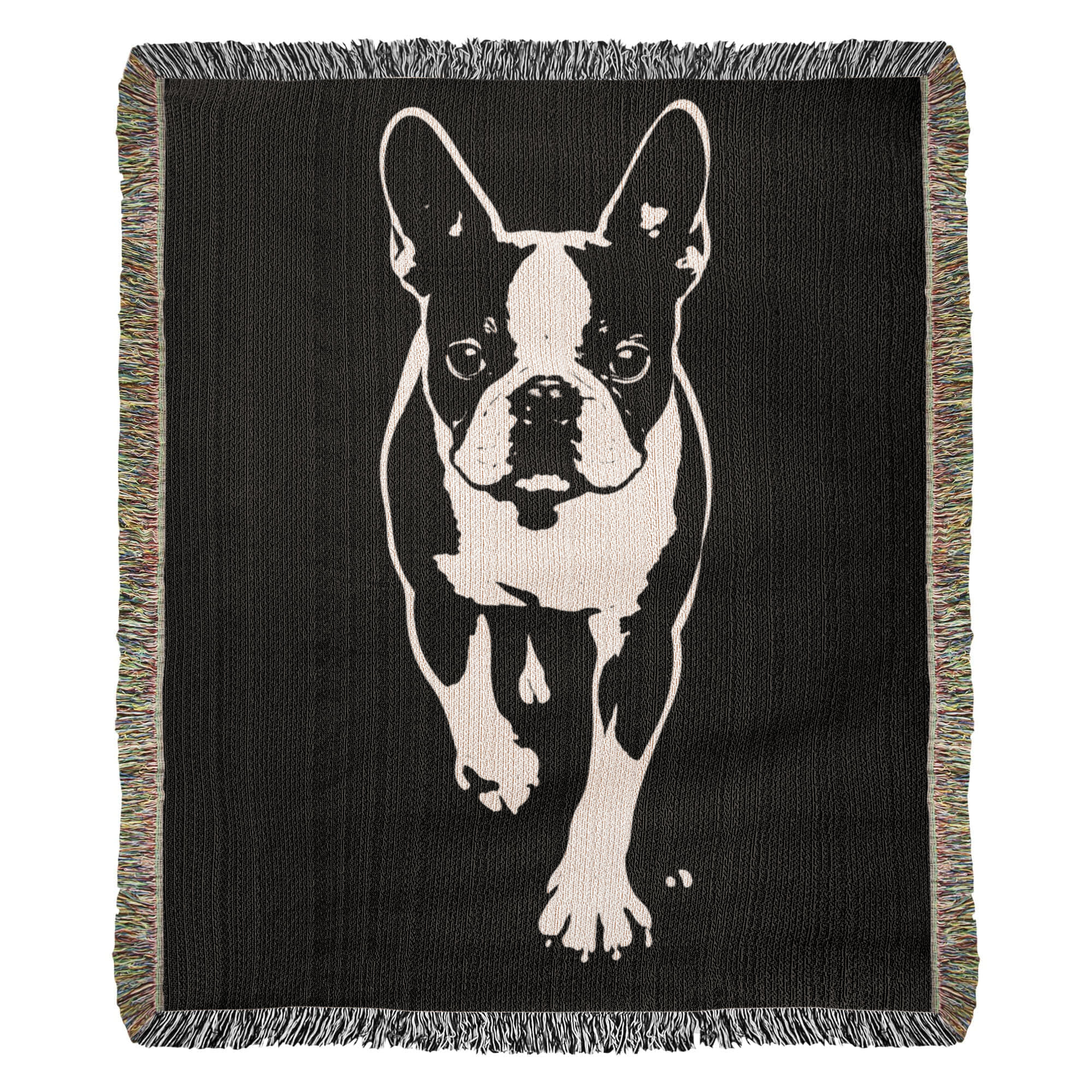 Boston Terrier Stencil Graphic – Minimalist Dog Lover Woven Blanket . 50" x 60"