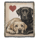 Two Labrador Retrievers Love Portrait Fringe Woven Blanket . 50" x 60"