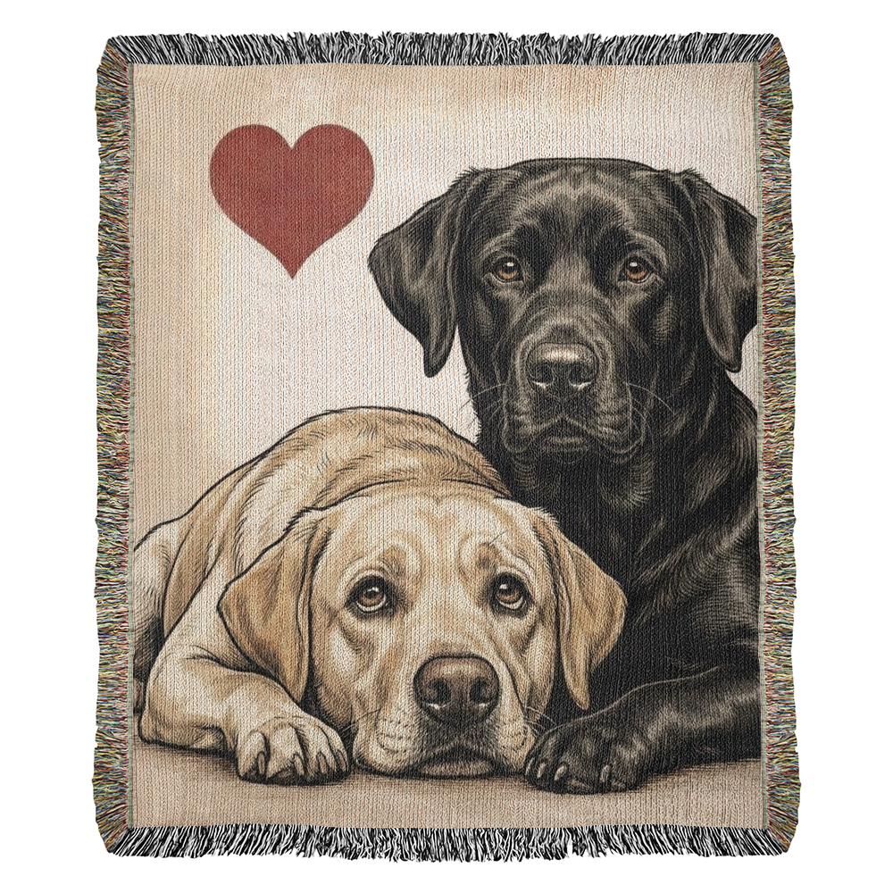 Two Labrador Retrievers Love Portrait Fringe Woven Blanket . 50" x 60"