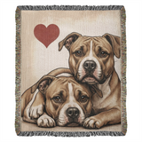 Two Pit Bulls Love Portrait Fringe Woven Blanket . 50" x 60"