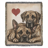 Two Great Danes Love Portrait Fringe Woven Blanket . 50" x 60"