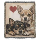 Two Chihuahuas Love Portrait Fringe Woven Blanket