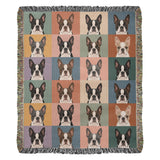 Pop Art Style Colored Boston Terriers Modern Tiles Pattern Woven Blanket . 50" x 60"