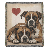 Two Boxers Love Portrait Fringe Woven Blanket