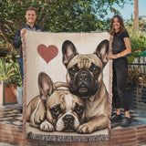 Two French Bulldogs Love Portrait Fringe Woven Blanket .