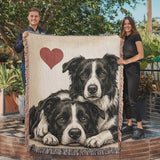 Two Border Collies Love Portrait Fringe Woven Blanket .