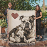 Two English Bullogs Love Portrait Fringe Woven Blanket .