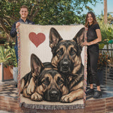 Two German Shepherds Love Portrait Fringe Woven Blanket