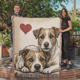 Two Jack Russell Terriers Love Portrait Fringe Woven Blanket