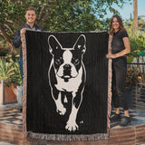 Boston Terrier Stencil Graphic – Minimalist Dog Lover Woven Blanket .