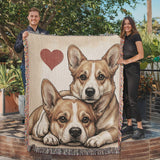 Two Corgis Love Portrait Fringe Woven Blanket .