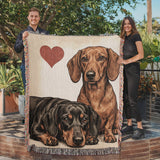 Two Dachshunds Love Portrait Fringe Woven Blanket .
