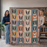Pop Art Style Colored Boston Terriers Modern Tiles Pattern Woven Blanket .