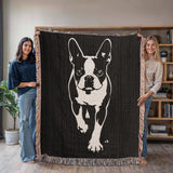 Boston Terrier Stencil Graphic – Minimalist Dog Lover Woven Blanket .