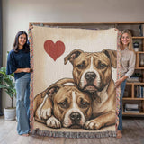 Two Pit Bulls Love Portrait Fringe Woven Blanket .