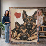 Two German Shepherds Love Portrait Fringe Woven Blanket