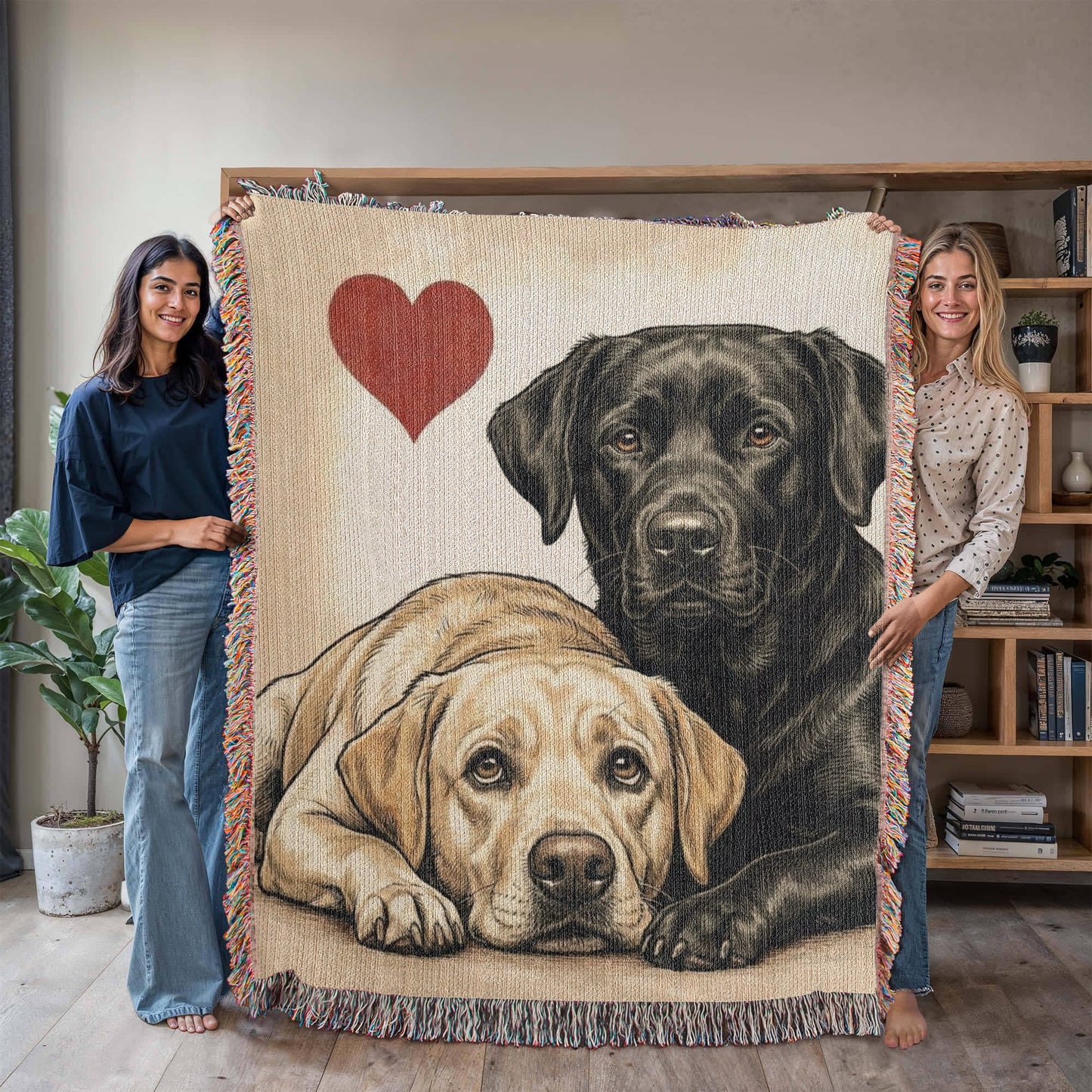 Two Labrador Retrievers Love Portrait Fringe Woven Blanket .