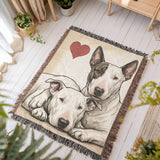 Two Miniature Bull Terriers Love Portrait Fringe Woven Blanket