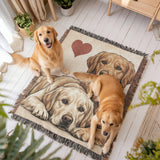 Two Golden Retrievers Love Portrait Fringe Woven Blanket .