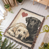 Two Labrador Retrievers Love Portrait Fringe Woven Blanket .