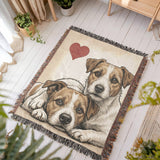 Two Jack Russell Terriers Love Portrait Fringe Woven Blanket
