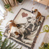 Two English Bullogs Love Portrait Fringe Woven Blanket .