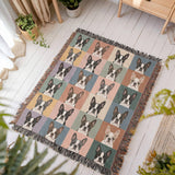 Pop Art Style Colored Boston Terriers Modern Tiles Pattern Woven Blanket .