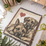 Two Great Danes Love Portrait Fringe Woven Blanket .