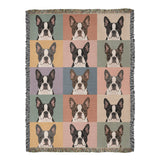 Pop Art Style Colored Boston Terriers Modern Tiles Pattern Woven Blanket . 60" x 80"