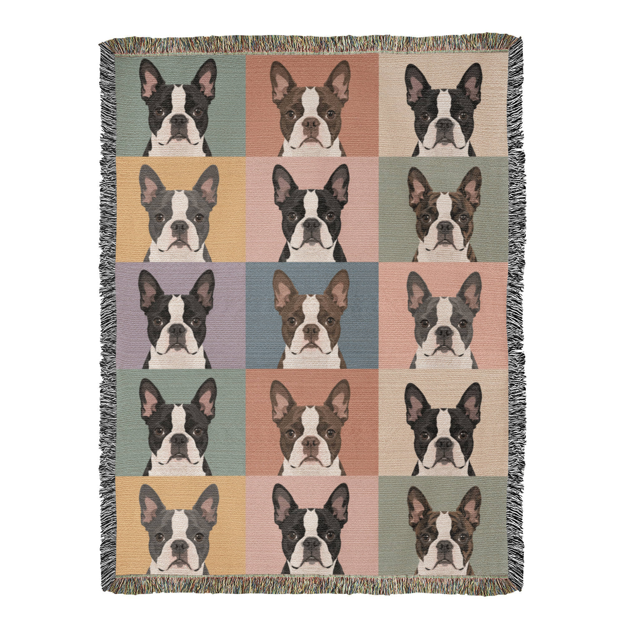 Pop Art Style Colored Boston Terriers Modern Tiles Pattern Woven Blanket . 60" x 80"