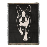 Boston Terrier Stencil Graphic – Minimalist Dog Lover Woven Blanket . 60" x 80"