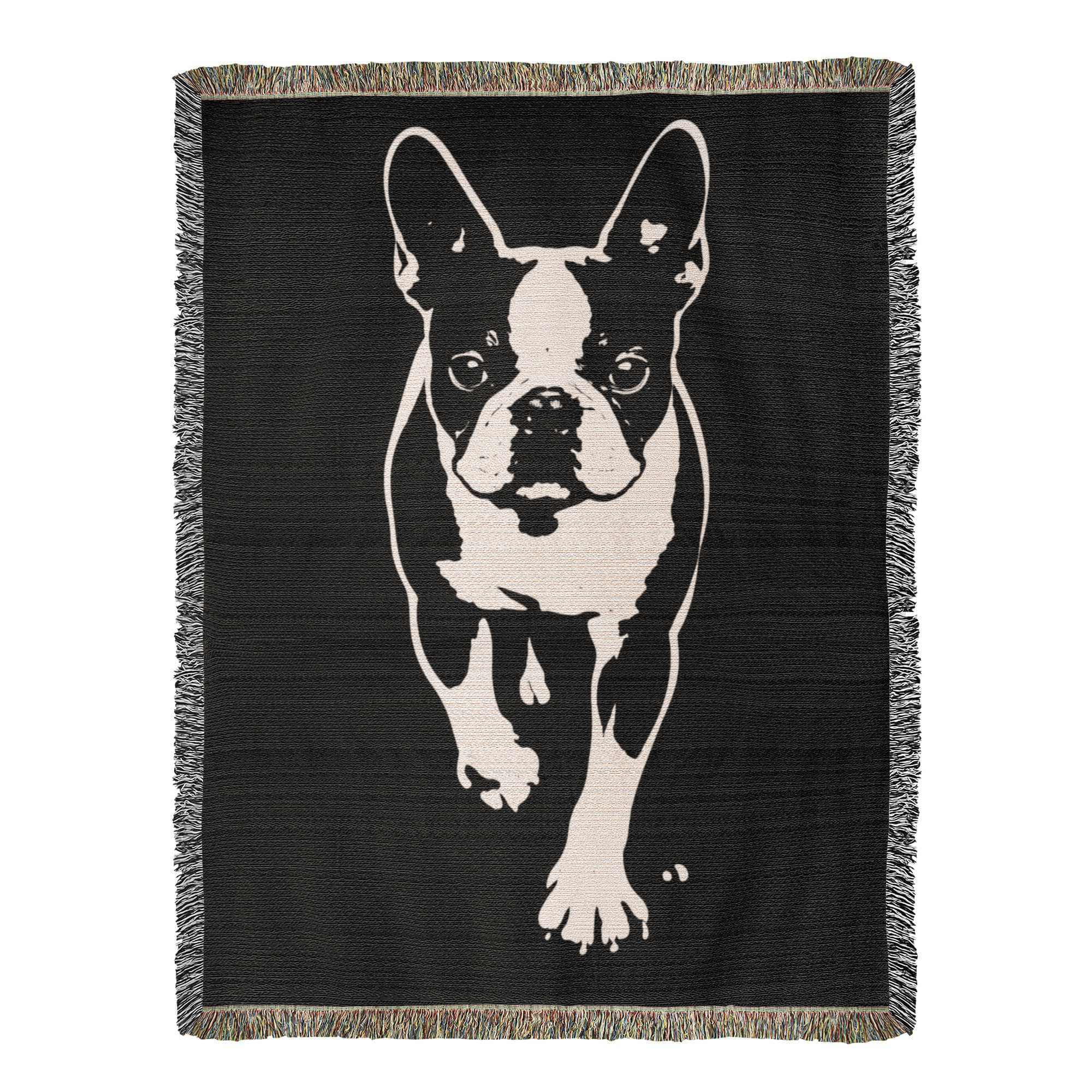 Boston Terrier Stencil Graphic – Minimalist Dog Lover Woven Blanket . 60" x 80"