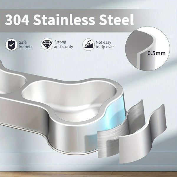 Stainless Steel Dog Food Bowl Bone Shape Dog Dual Dish For Food And Water Metal Pet Bowl Feeding Bowl - Sturdy Durable Non-Slip