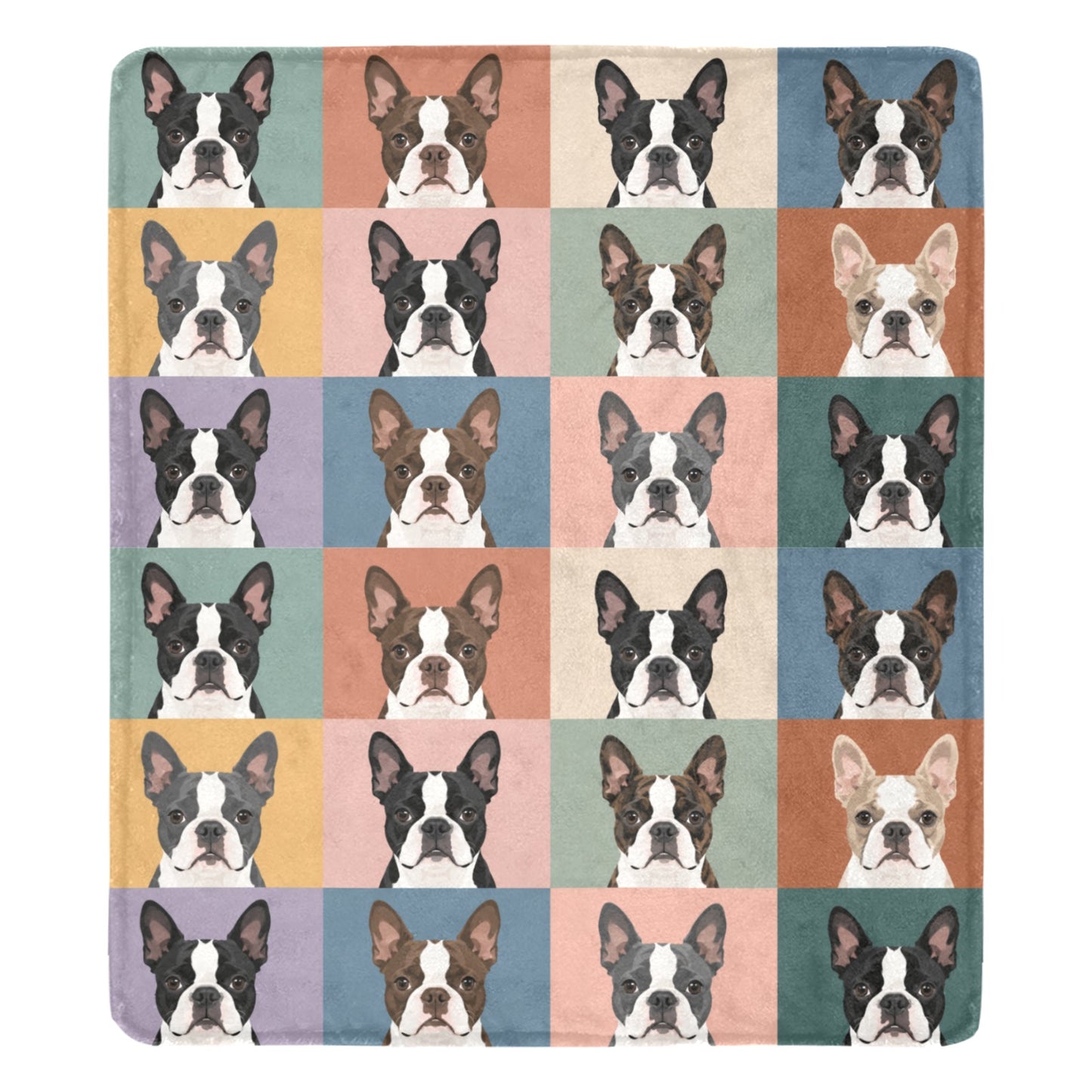 Pop Art Style Colored Boston Terriers Modern Tiles Pattern Ultra-Soft Micro Fleece Blanket .