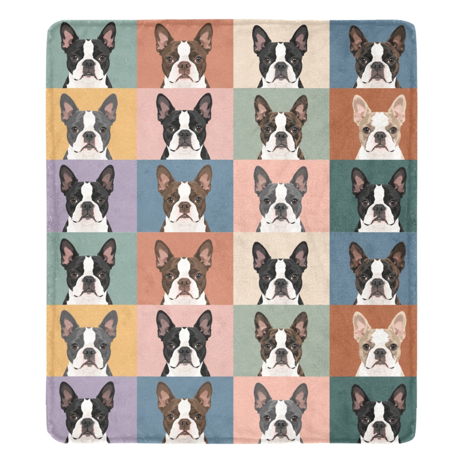 Pop Art Style Colored Boston Terriers Modern Tiles Pattern Ultra-Soft Micro Fleece Blanket .