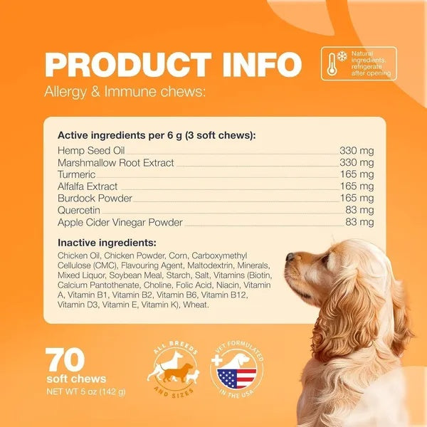Dog Allergy Relief Chews Itch Relief For Dogs Anti Itch Dog Allergy Chews Dog Itching Skin Relief With Salmon Oil Immune Health Seasonal Allergies & Hot Spots Support Treats