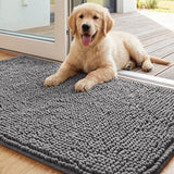 Chenille Non-Slip Absorbent Pet Mat – Soft Long-Pile Dog Floor Mat . Gray