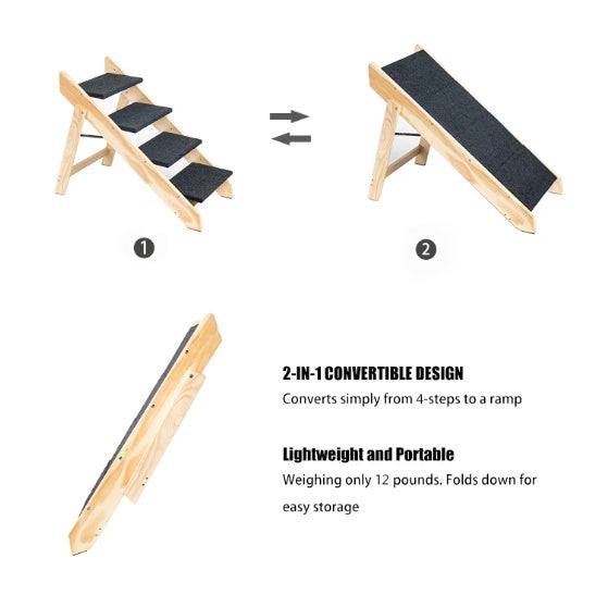 Wooden Foldable 4-storey Pet Stairs and Ramp