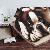 Two Boston Terriers Love Portrait Ultra-Soft Fringe Woven Blanket 60"x80"